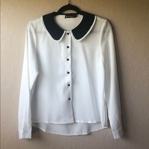 NWOT-Allegra K White Blouse w/Contrast Collar S